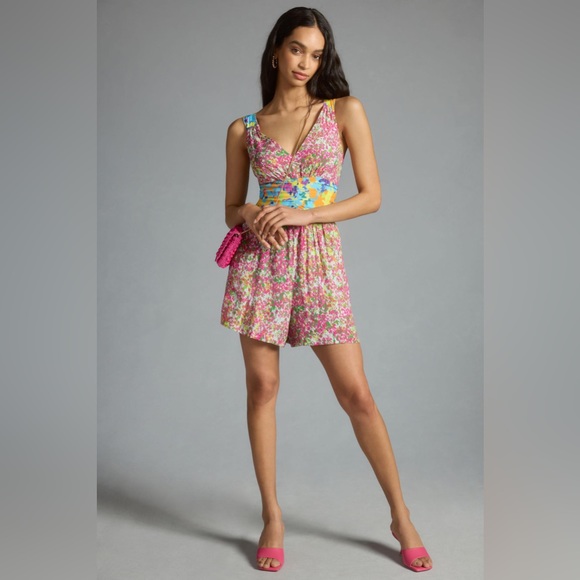 ✨ Anthropologie Cinched Tie-Back Romper Sz M - Picture 2 of 6